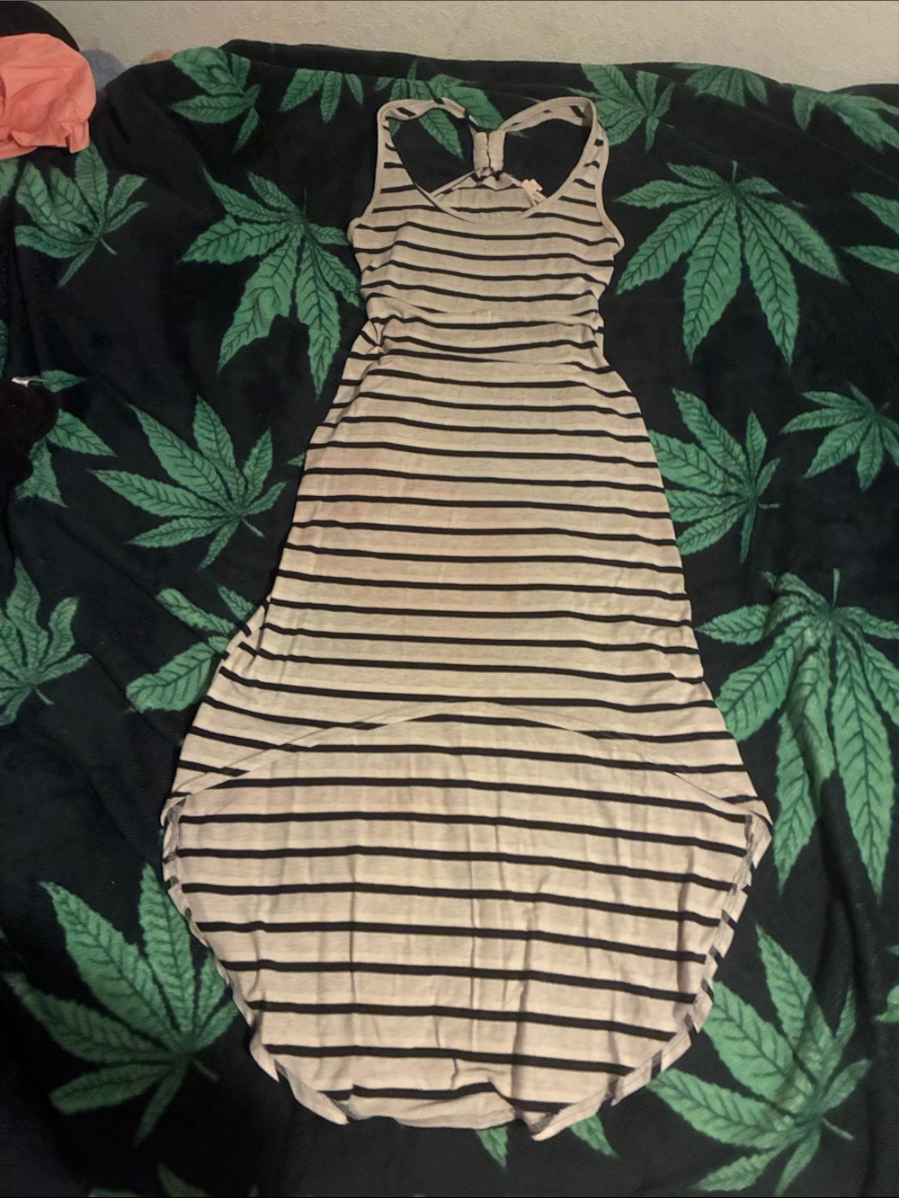 Derek Heart Cream and Black Striped High-Low Racerback Dress